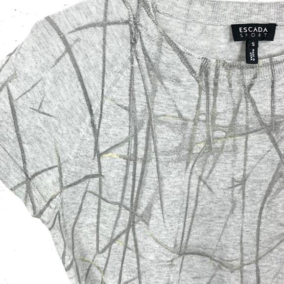 Vintage Escada Sport Short Sleeve Sweater 90s Belt Abstract Gray Size Small - Picture 10 of 14